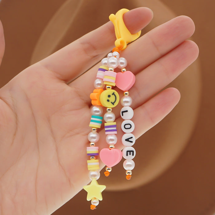 Jewelry WholesaleWholesale Boho Resin Acrylic Imitation Pearl Beaded Rainbow Smiley Keychain JDC-KC-Yuxz004 Keychains 煜星珠 %variant_option1% %variant_option2% %variant_option3%  Factory Price JoyasDeChina Joyas De China