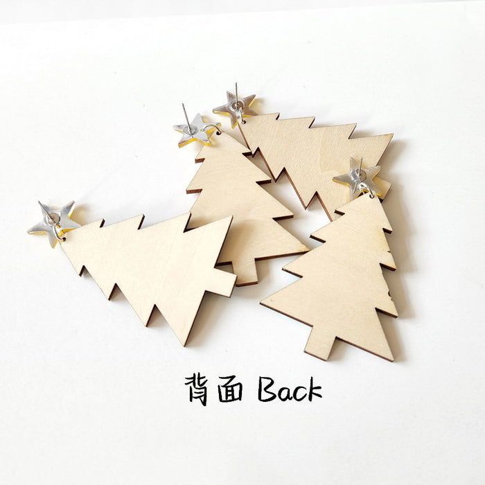 Wholesale Earring Wooden Christmas Tree Star Earrings JDC-ES-Xuep086