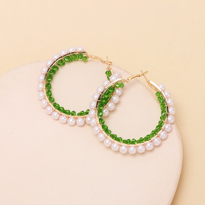 Wholesale Geometric Big Circle Pearl Crystal Earrings MOQ≥2 JDC-ES-Yir003