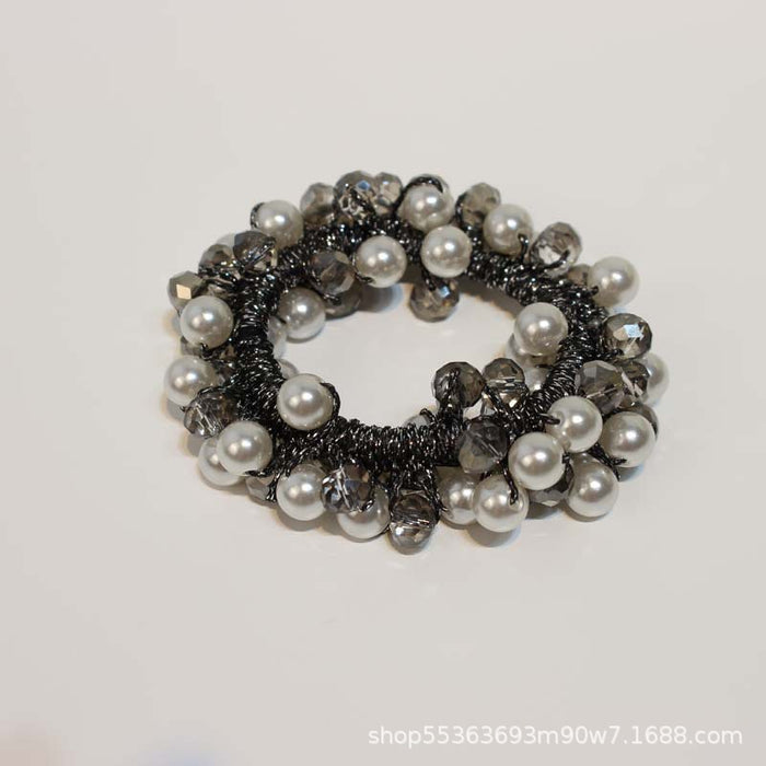 Wholesale crystal pearl hair band girl beaded braided rubber band JDC-HS-TengH003