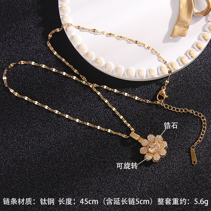 Jewelry WholesaleWholesale Rotating Flower Copper Titanium Steel Zircon Necklace JDC-NE-RongS006 Necklaces 荣硕 %variant_option1% %variant_option2% %variant_option3%  Factory Price JoyasDeChina Joyas De China