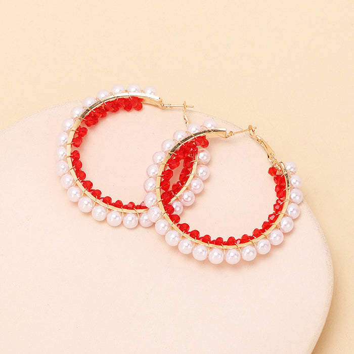 Wholesale Geometric Big Circle Pearl Crystal Earrings MOQ≥2 JDC-ES-Yir003