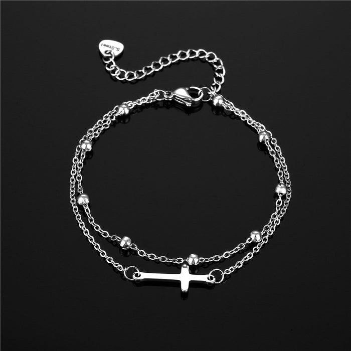 Jewelry WholesaleWholesale stainless steel oil dripping cross double-layer Bracelet  JDC-BT-Mingm005 Bracelets 敏萌 %variant_option1% %variant_option2% %variant_option3%  Factory Price JoyasDeChina Joyas De China