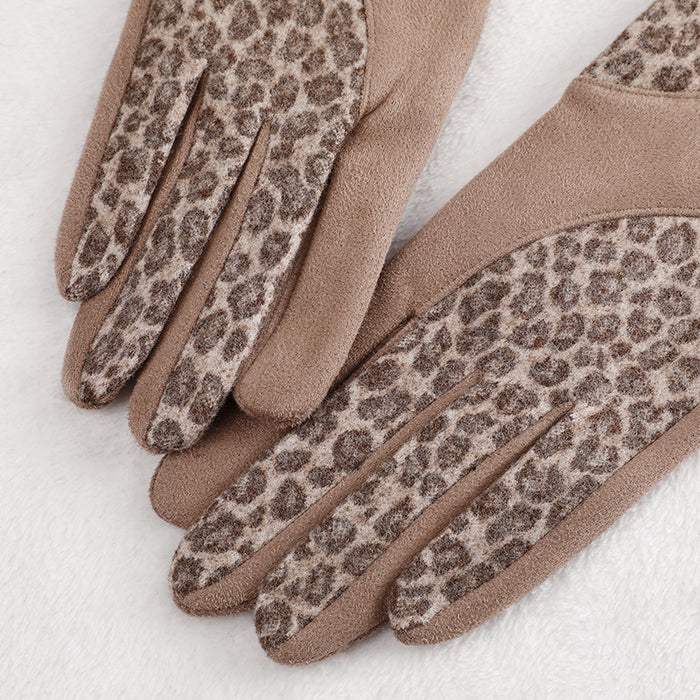 Wholesale Gloves Wool Leopard Print Fleece Thermal Cycling Gloves JDC-GS-XTian001