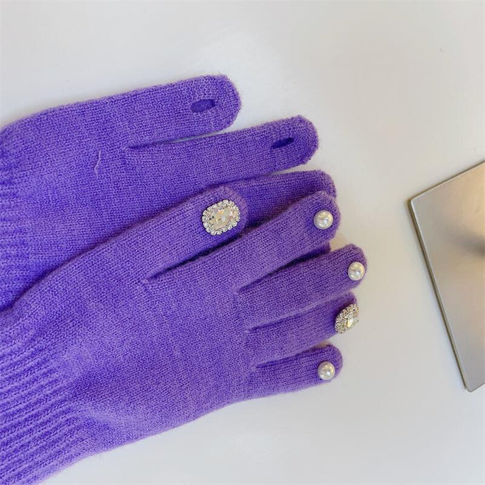 Wholesale Gloves Acrylic Rhinestone Split Finger Cute Knitted Warm JDC-GS-HuiT005