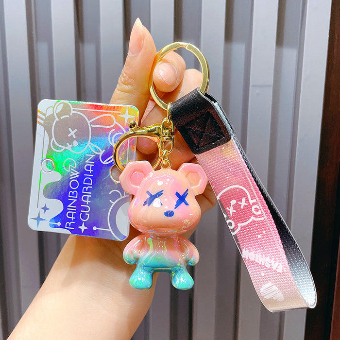 Wholesale cartoon gradient color graffiti bear keychain JDC-KC-LeZ008