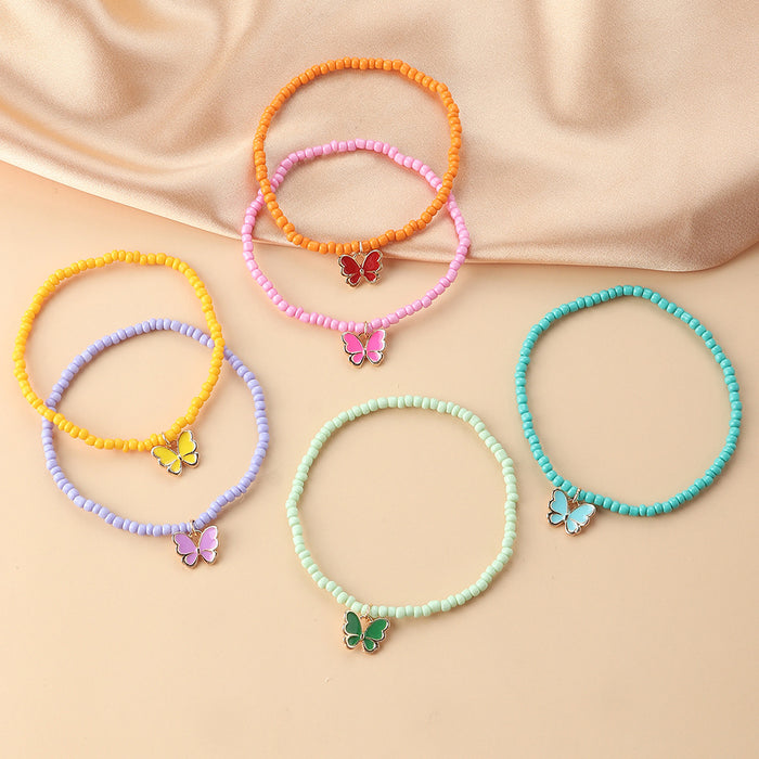 Jewelry WholesaleWholesale bohemian color rice bead drop oil butterfly bracelet six strip set JDC-BT-NZ057 Bracelet 奈珠 %variant_option1% %variant_option2% %variant_option3%  Factory Price JoyasDeChina Joyas De China