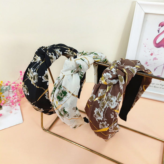 Wholesale cloth bronzing floral knotted headband MOQ≥2 JDC-HD-O121