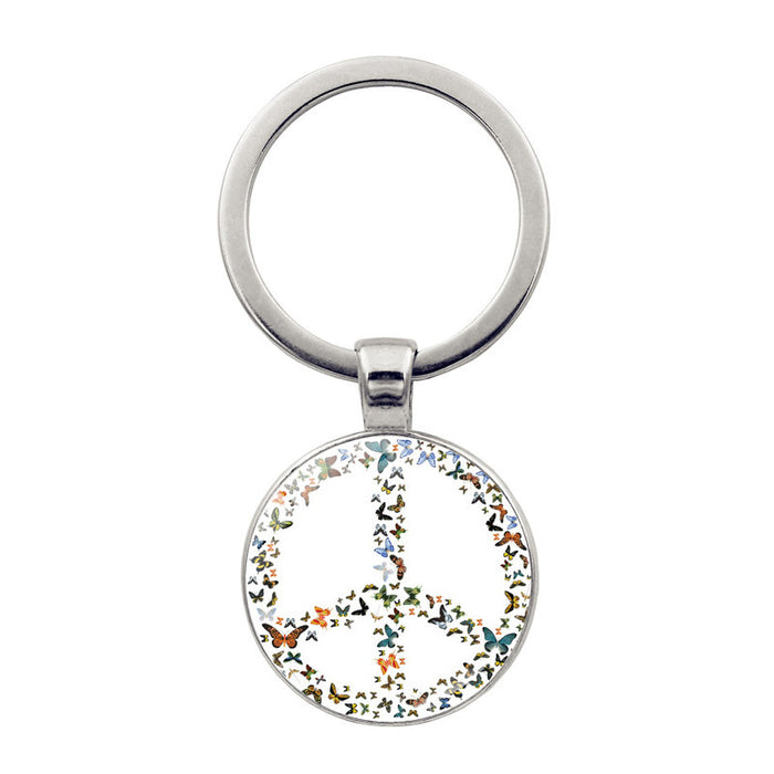 Wholesale Pansy Peace Sign Zinc Alloy Glass Keychain MOQ≥2 JDC-KC-JiaYun001