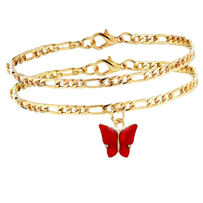 Wholesale Double Layer Color Butterfly Women Anklet Boho MOQ≥2 JDC-AS-ChuJ004