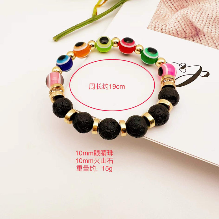 Wholesale blue eye volcanic stone loose bead elastic bracelet MOQ≥2  JDC-BT-QingH002