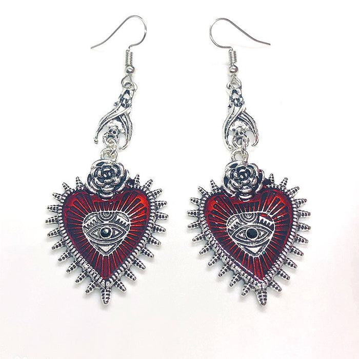 Wholesale Devil Eyes Black Rose Heart Alloy Earrings MOQ≥2 JDC-ES-Fusu008