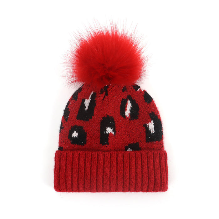 Wholesale Hats Cotton Winter Warm Seahorse Pom Pom Cute Leopard Print Kids Hats JDC-FH-GSGM005