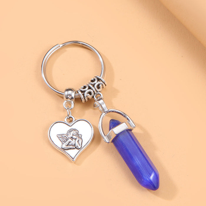 Wholesale Angel Crystal Hexagon Pillar Alloy Keychain JDC-KC-Cy002