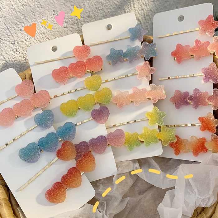 Wholesale Rainbow Fudge Gradient Color Love Star Hair Clip JDC-HC-YuTing002