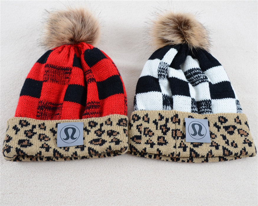 Wholesale Hat Acrylic Winter Warm Curled Plaid Fur Ball MOQ≥2 (F) JDC-FH-KuT011