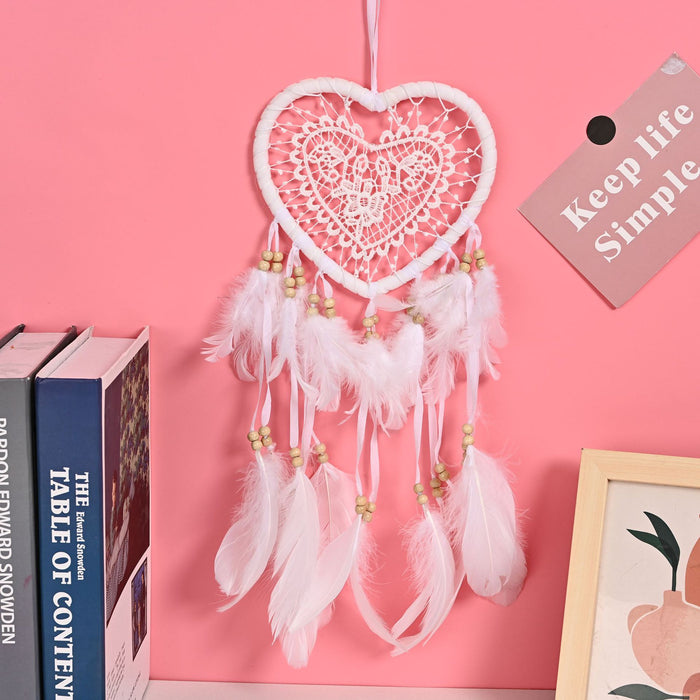 Jewelry WholesaleWholesale Iron Ring Feather Heart-shaped Hollow Fabric Beads Heart Dreamcatcher JDC-DC-JunX006 Dreamcatcher 俊贤 %variant_option1% %variant_option2% %variant_option3%  Factory Price JoyasDeChina Joyas De China