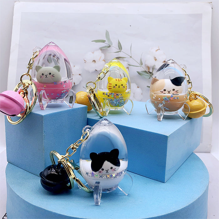 Wholesale Keychain Acrylic Cute Cat Head Floating Quicksand Bottle MOQ≥2 JDC-KC-DMF026