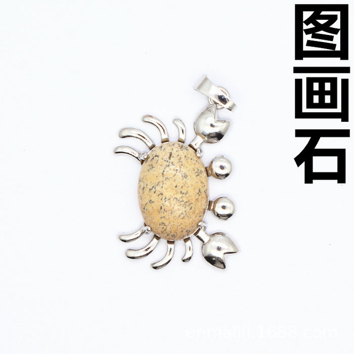 Wholesale necklace titanium steel small crab small pendant purple agate MOQ≥2 JDC-NE-Jinshe005