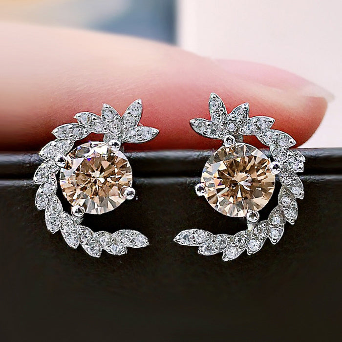 Wholesale Earrings Copper Full Inlaid Zircon Wheat Ear Stud Earrings MOQ≥2 JDC-ES-PREMCAOS011