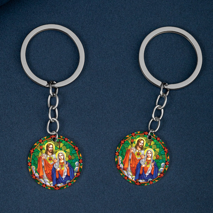 Wholesale Jesus Heart Virgin Mary Stainless Steel Keychain MOQ≥2 JDC-KC-HuanYu007