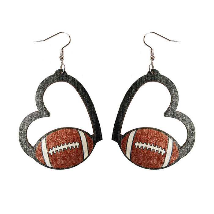 Wholesale Earrings Wooden Heart Shaped Hollow Soccer Volleyball Basketball 2 Pairs JDC-ES-HeYi079