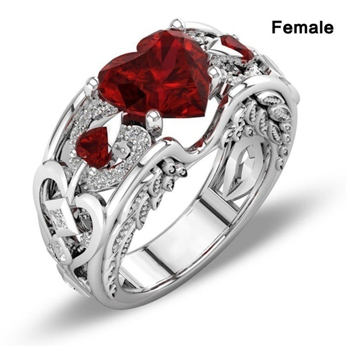 Wholesale Heart Ruby Metal Couple Rings JDC-RS-YinC002