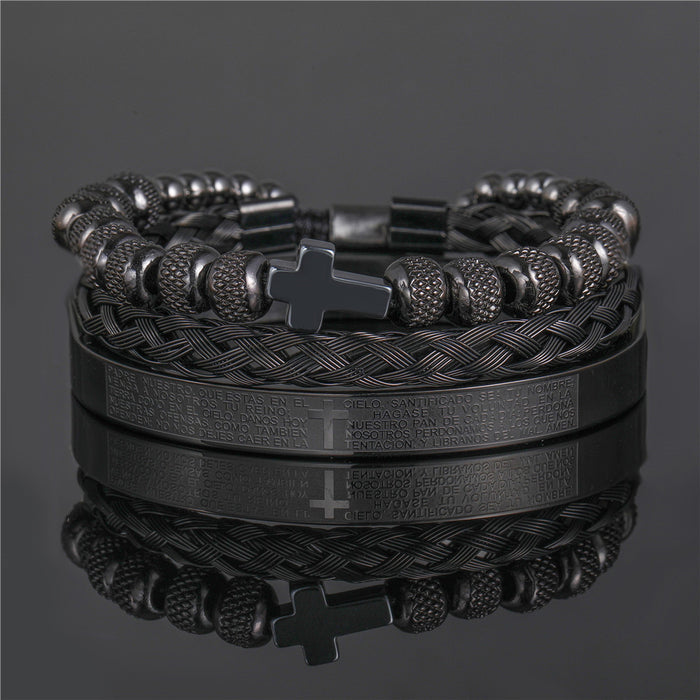 Wholesale Vintage Crown Braided Bracelet Roman Letter Stainless Steel JDC-BT-ZhuJ004