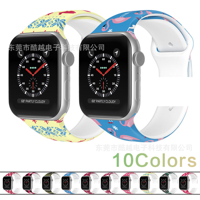 Wholesale Strap Silicone AppleWatch Christmas Color Printed Strap MOQ≥2 JDC-WD-KuYue006