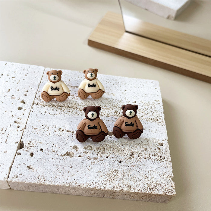 Wholesale Earrings Plastic Cute Bear Stud Earrings MOQ≥2 JDC-ES-Shier021