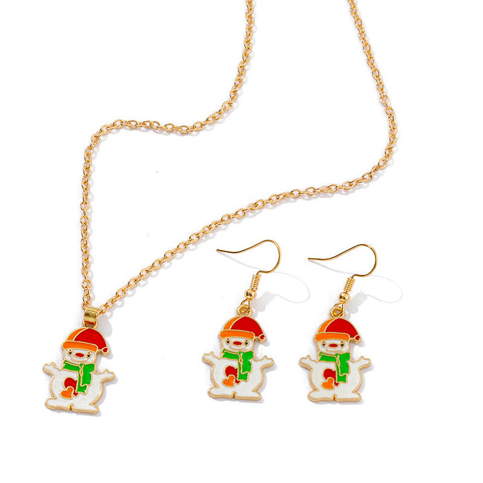 Wholesale Earrings Alloy Enamel Christmas Snowman Necklace Set MOQ≥2 JDC-ES-HaoBiao005