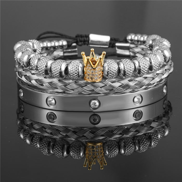 Wholesale Vintage Crown Braided Bracelet Roman Letter Stainless Steel JDC-BT-ZhuJ004