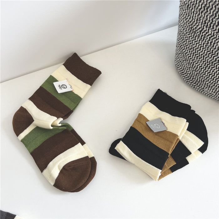 Wholesale Socks Cotton Horizontal Stripes Colorblock Smiley Labels JDC-SK-XuXu002