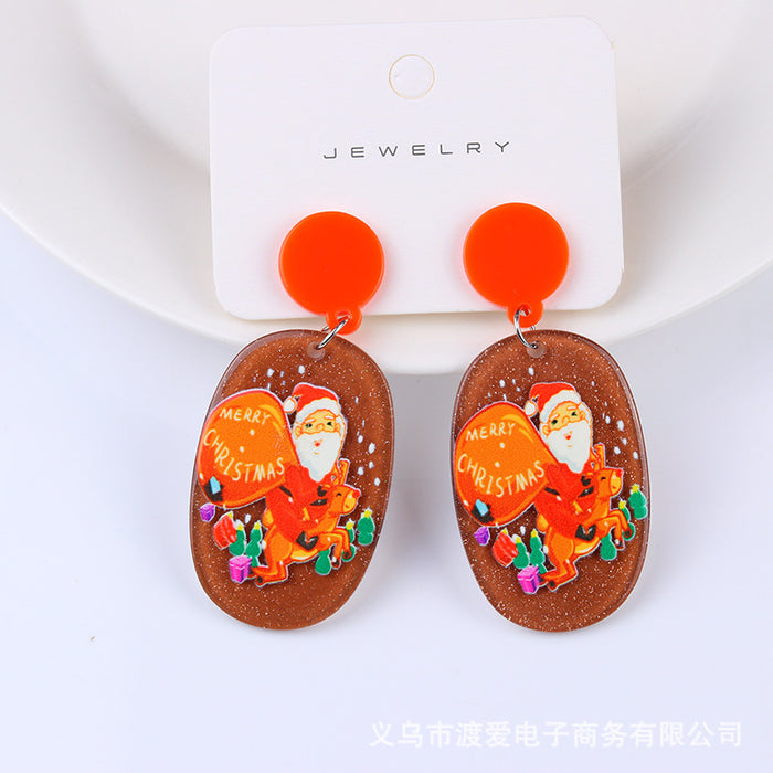 Wholesale Christmas Tree Cartoon Gift Socks Contrast Color Embossed Print Earrings JDC-ES-DUAI019