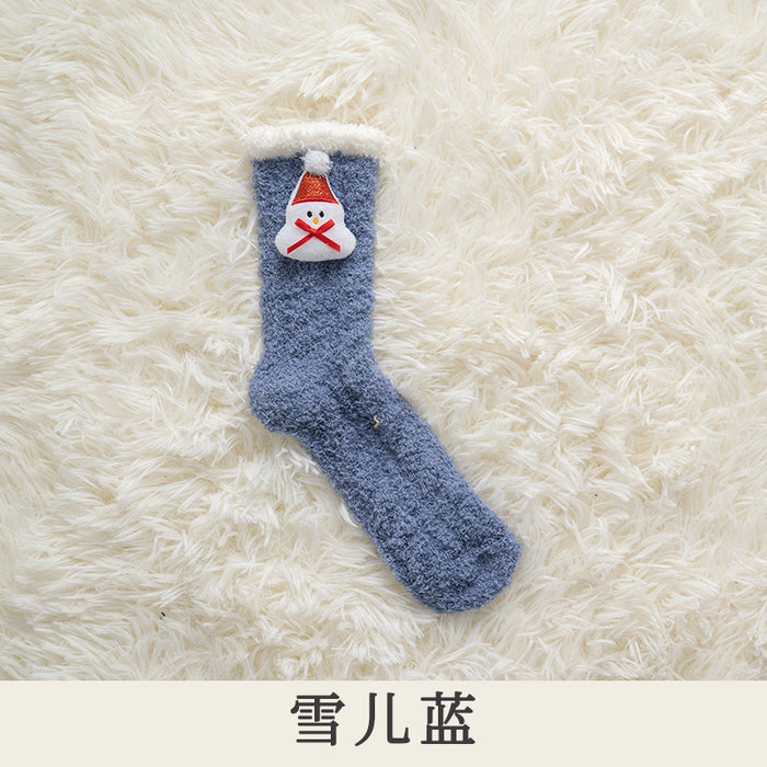 Wholesale Sock Coral Fleece Sweat Absorbing Medium Tube Winter Thickening Warm Cute Christmas MOQ≥5 JDC-SK-JiaF010