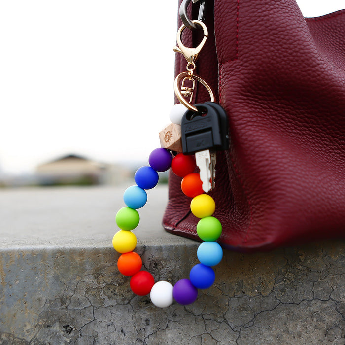 Wholesale Color Silicone Beaded Wristlet Keychain MOQ≥2 JDC-KC-JM038