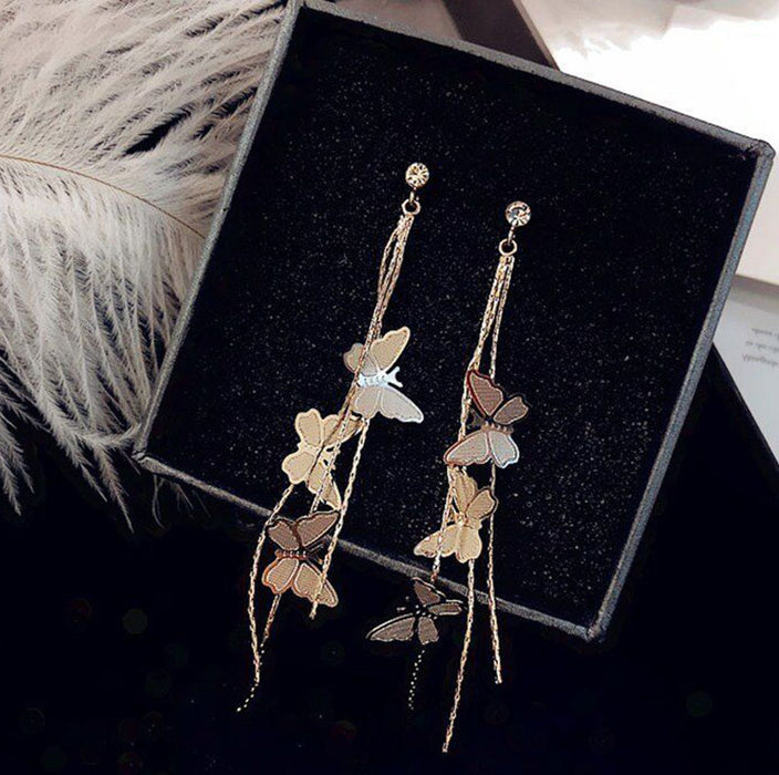 Wholesale 925 butterfly long tassel stud earrings JDC-ES-Dengy014