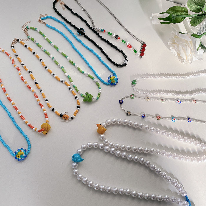 Wholesale niche design sense simple little bee color ball chain necklace JDC-NE-NaiS002