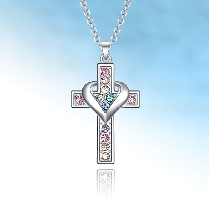 Jewelry WholesaleWholesale colorful diamond necklace female Christian pendant heart -shaped clavicle chain JDC-NE-XunO047 Necklaces 循欧 %variant_option1% %variant_option2% %variant_option3%  Factory Price JoyasDeChina Joyas De China