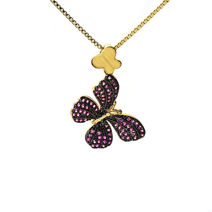 Wholesale Gold Micro Inlaid Zircon Pendant European and American Style Butterfly Necklace JDC-NE-JingY003