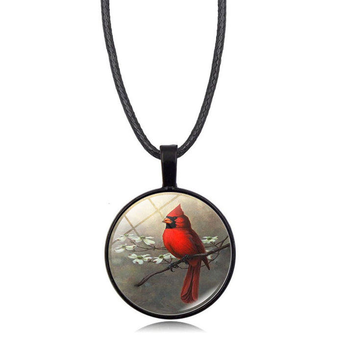 Wholesale Necklace Alloy Glass Piece Red Bird Time Stone Pendant Sweater Chain JDC-NE-HengX007