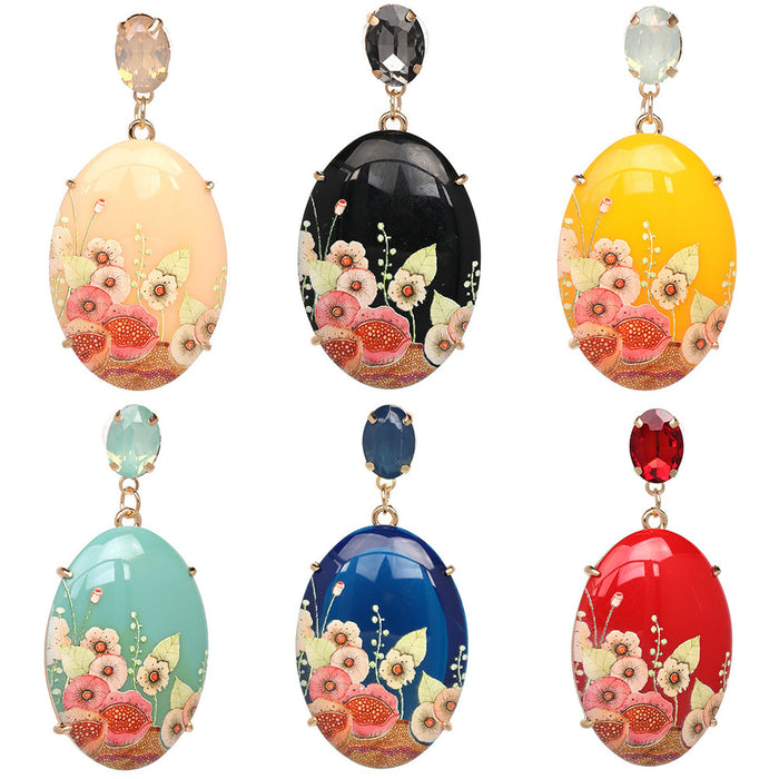 Wholesale Oval Resin Printing Alloy Earrings MOQ≥2 JDC-ES-Kaiwei003