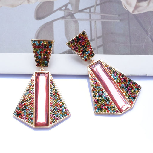 Jewelry WholesaleWholesale Geometric Metal Inlaid Glass Crystal Shiny Pendant JDC-ES-QLan012 Earrings 千岚 %variant_option1% %variant_option2% %variant_option3%  Factory Price JoyasDeChina Joyas De China