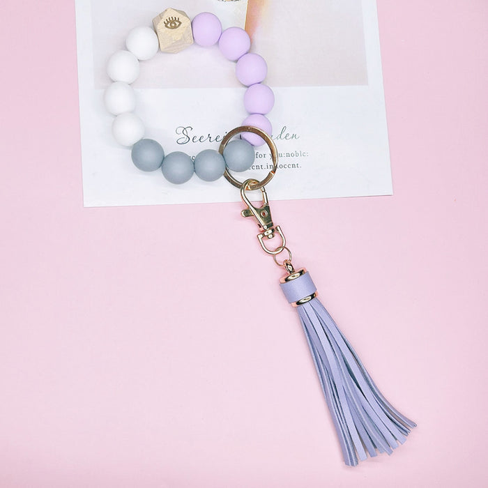 Wholesale Silicone Beaded Leather Tassel Wrist Keychain JDC-KC-WuoD020