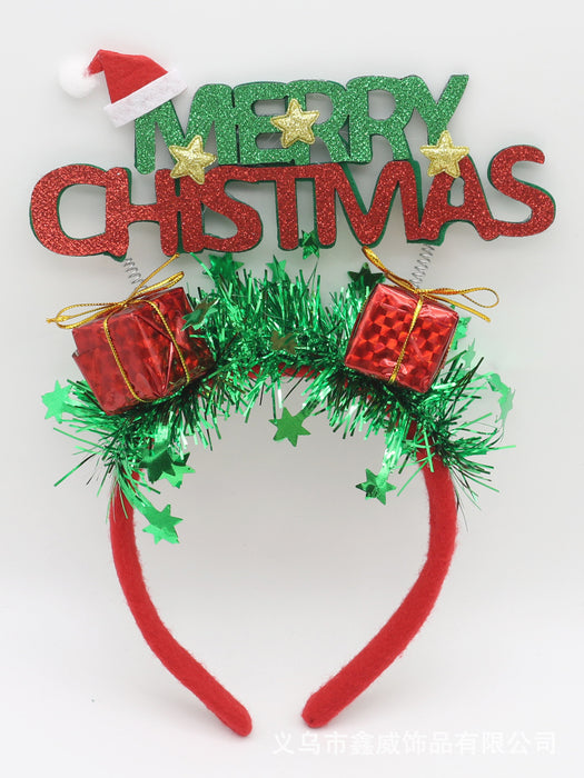 Wholesale Headband Fabric Christmas Alphabet Gold Wire Gift Box JDC-HD-XinW005