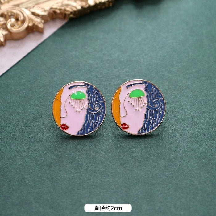 Wholesale Oil Painting Hong Kong Style Stud Earrings Women's Contrast Color JDC-ES-Luox005