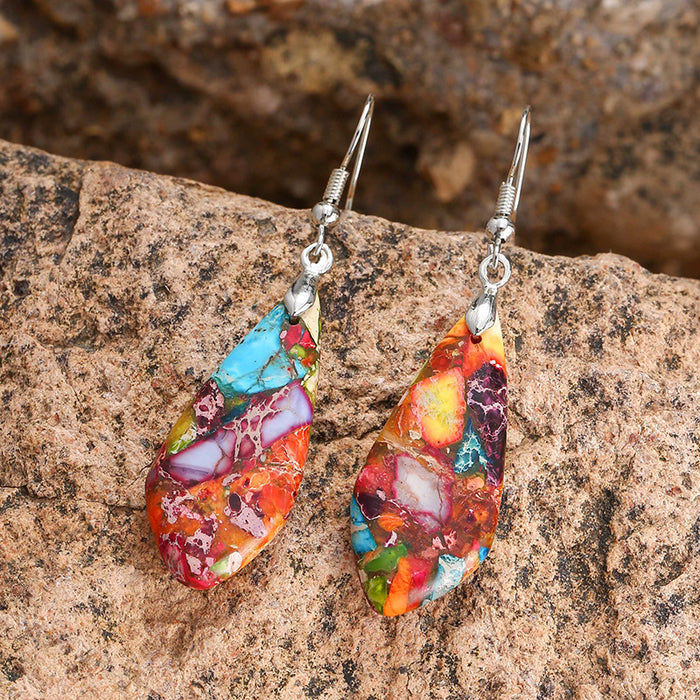 Wholesale Color Emperor Drops Boho Geometric Stone Earrings MOQ≥3 JDC-ES-QiuX006