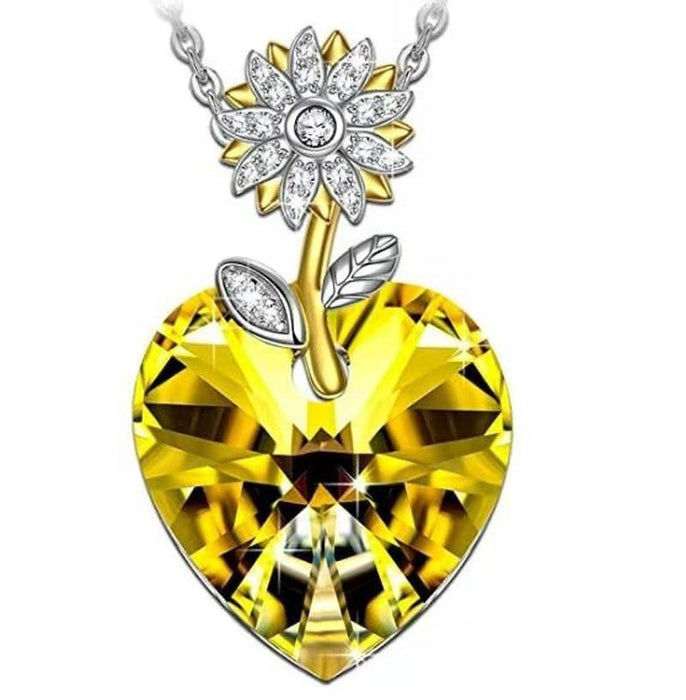 Wholesale Fashion Sunflower Yellow Crystal Heart Shape Ladies Necklace JDC-NE-XunO050