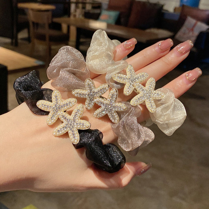 Wholesale pearl organza cute starfish hair rope MOQ≥2 JDC-HS-HaiYi003