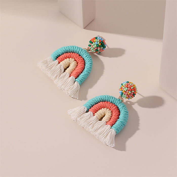 Wholesale Earrings Cotton Hand Woven Rainbow Tassels JDC-ES-GuTe013